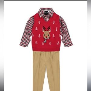 3 boys piece set,reindeer sweater vest, shirt and pants (6T)